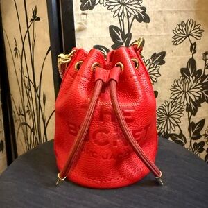 Marc Jacobs Red Pebbled Leather Drawstring Bucket Crossbody